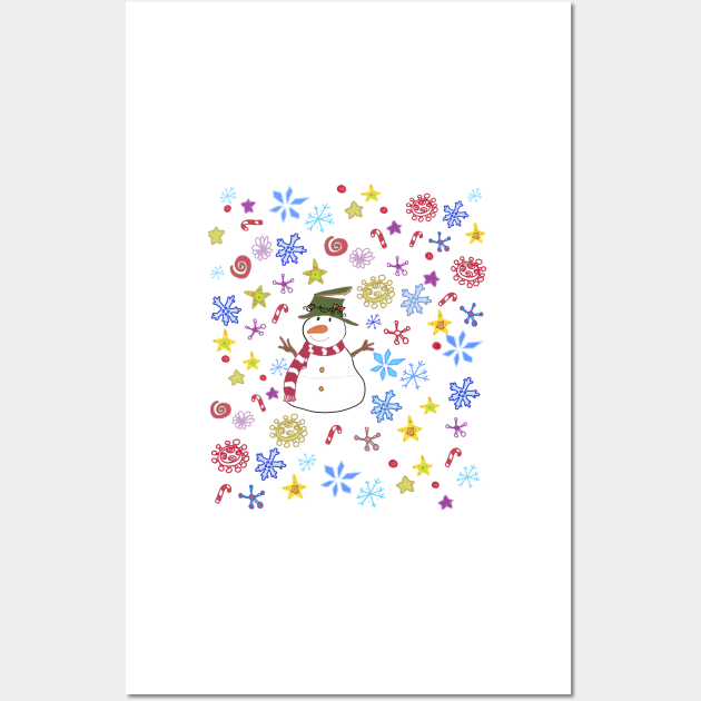 Colourful Snowman doodle design Wall Art by markatos